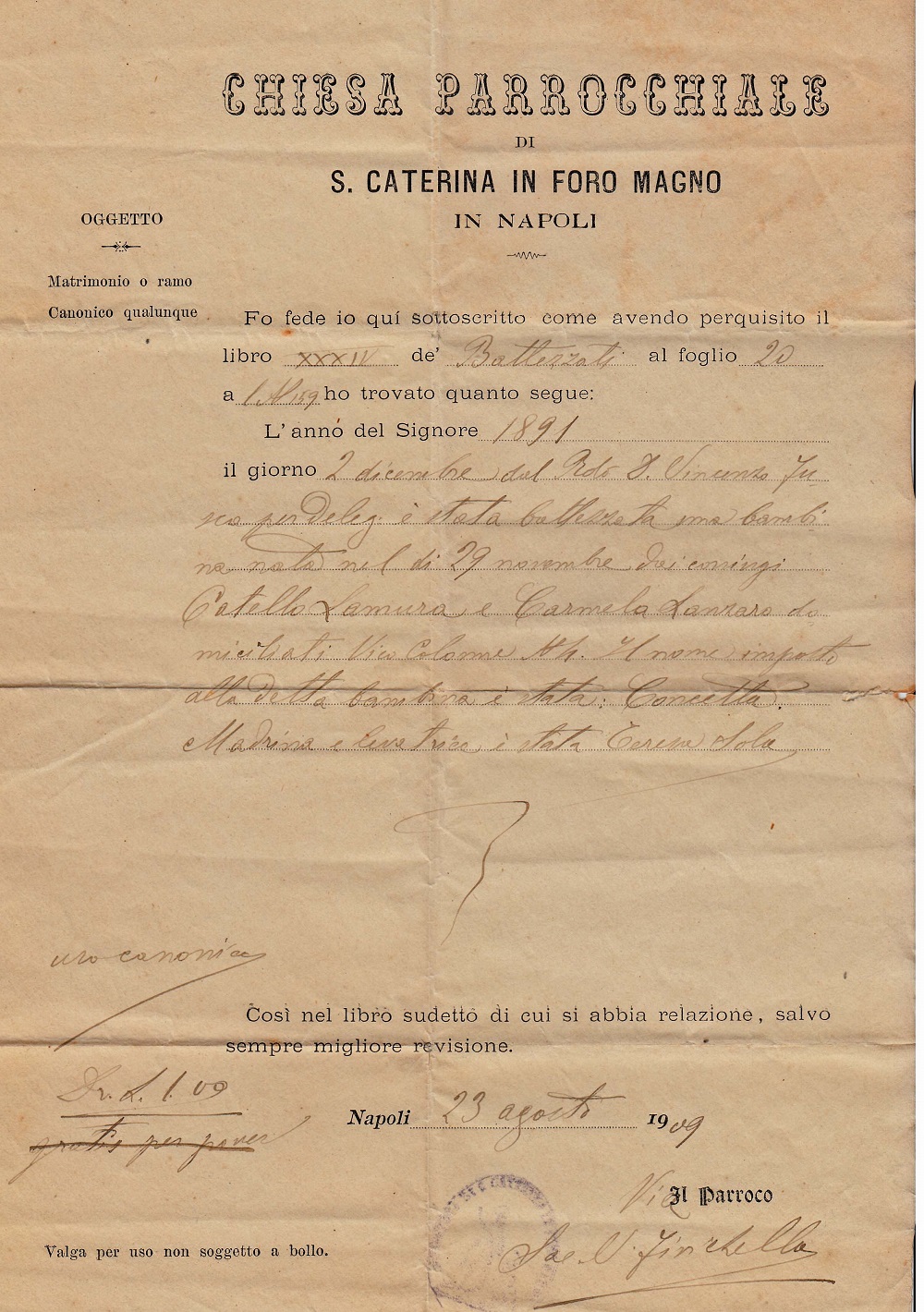 Concetta LaMura Birth Record