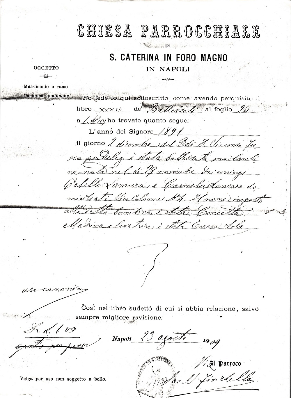 Concetta LaMura Birth Record