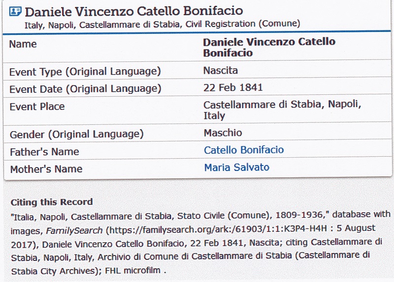 Daniele Bonifacio Birth Extract