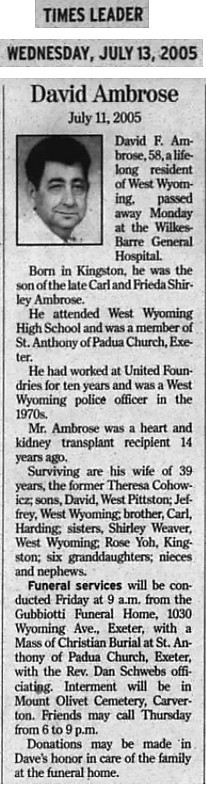David Fred Ambrose Obituary