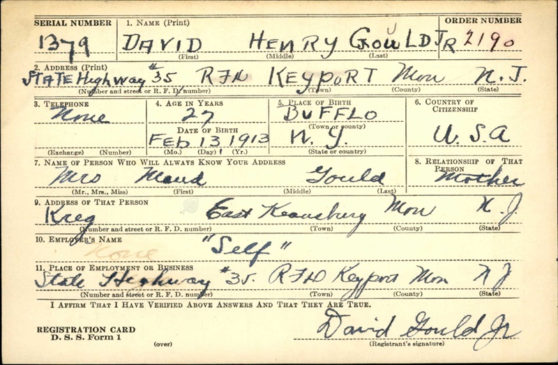 David Henry Gould World War II Draft Registration