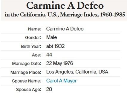 Carmine (Sonny) DeFeo Marriage 2