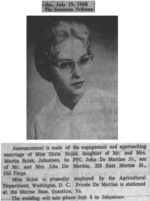 John M. DeMartino Jr. and Gloria Sojak Marriage