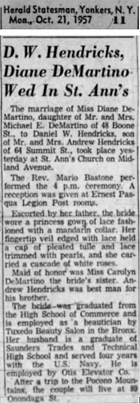 Diane DeMartino and Daniel Hendricks Marriage Record