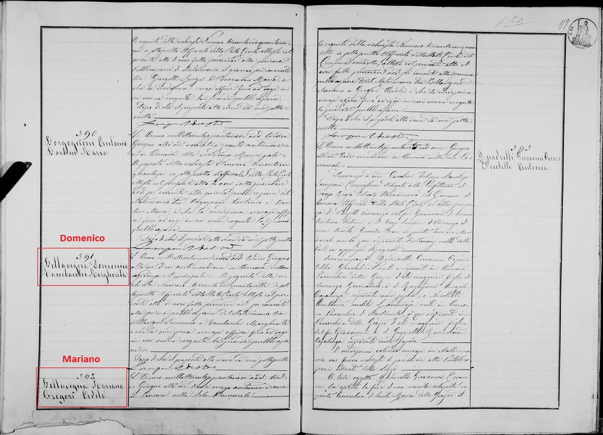 Domenico Bellavigna and Margherita Tabacchi Marriage Record