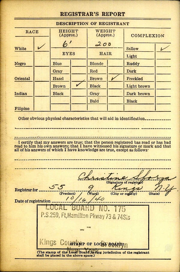Dominick E. Lanzaro WW2 Draft Registration