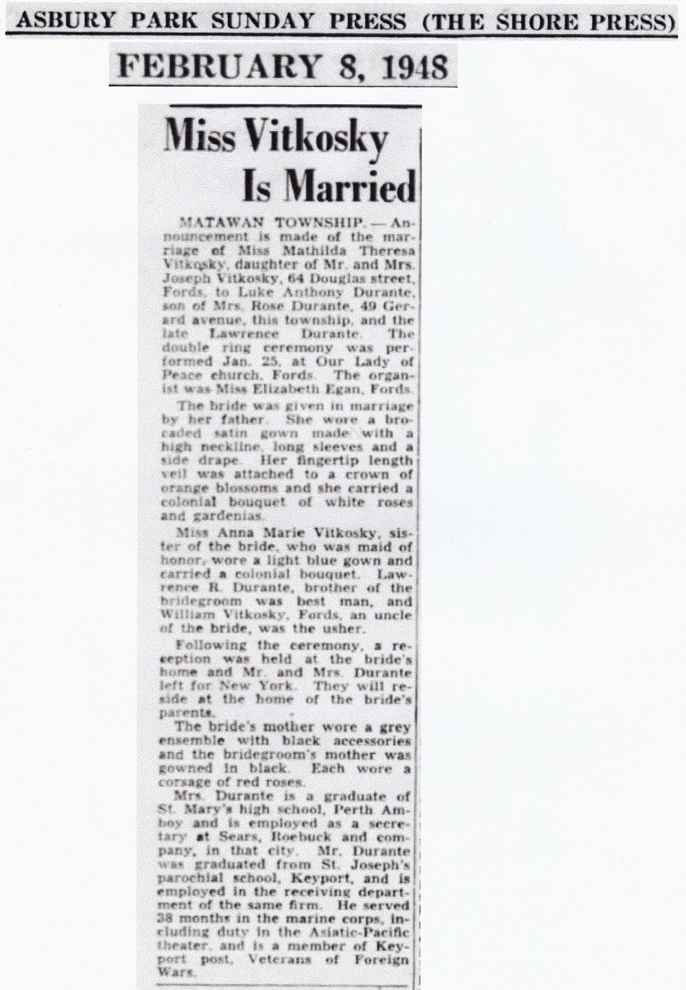 Luke A. Durante and Mathilda T. Vitkosky Wedding