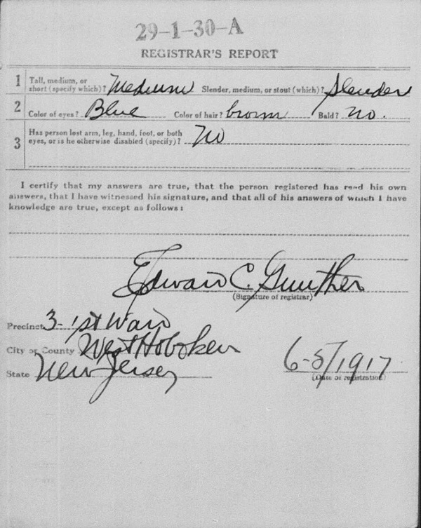 Edward Grothusen WW1 Draft Registration