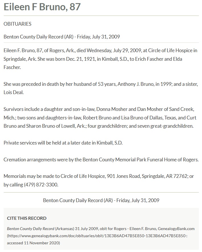Eileen Fascher Bruno Obituary