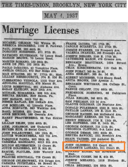 Elizabeth Florence Lanzaro Marriage Record