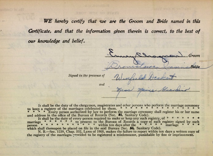 Emery Chagnon and Brouistawa Iwasinaki Marriage Certificate