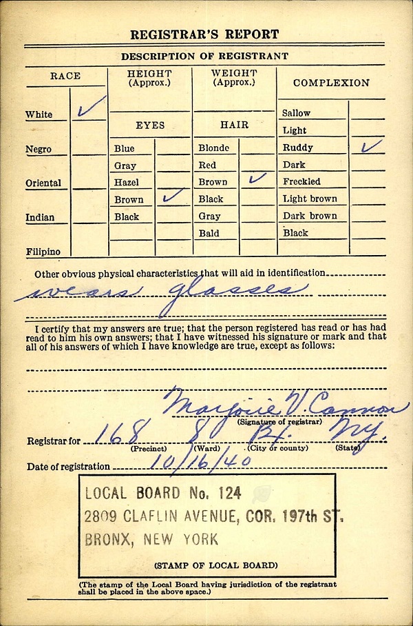 Emery Chagnon WW2 Draft Registration