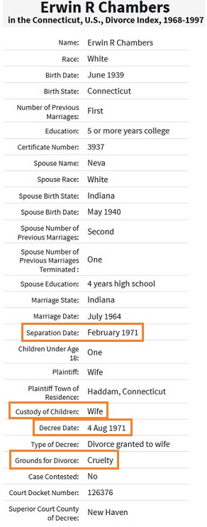 Erwin R. Chambers Divorce Record