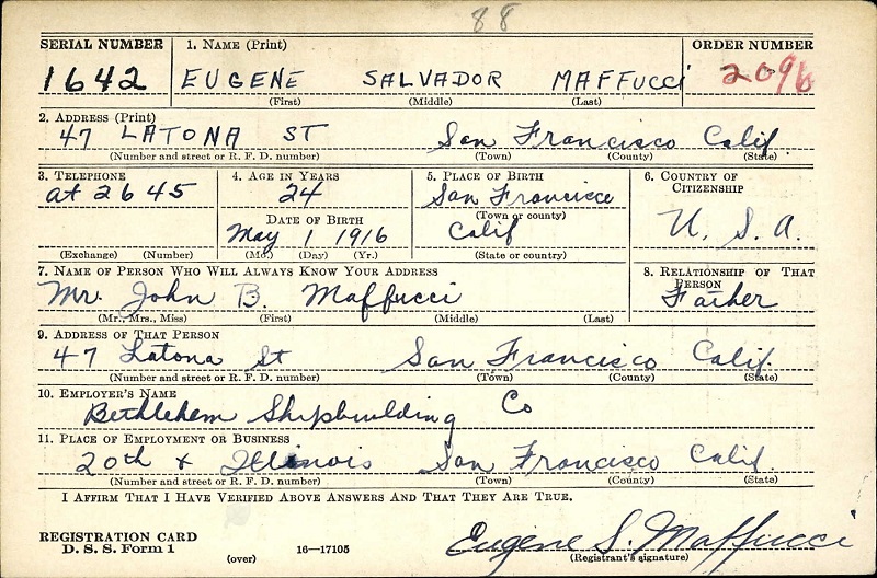 Eugene Maffucci WW2 Draft Index