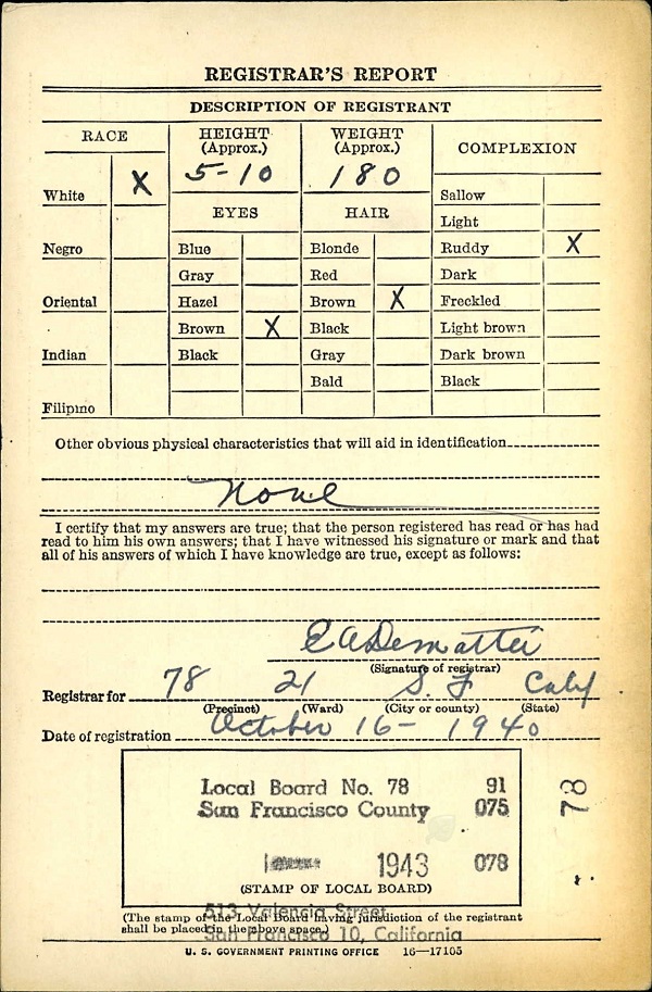 Eugene Maffucci WW2 Draft Index