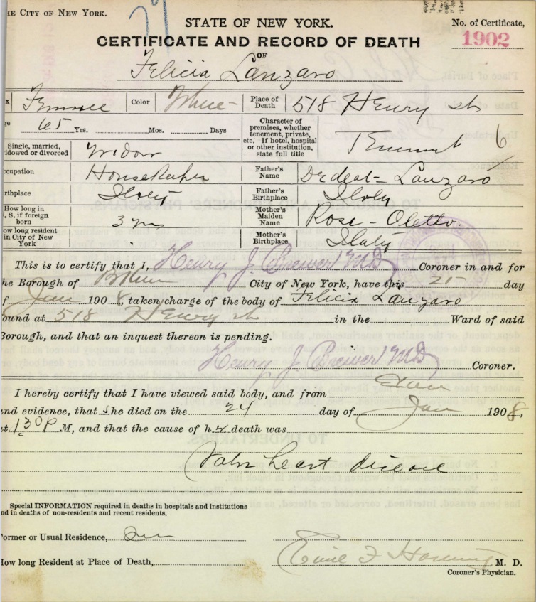 Felicia Lanzara Death Record