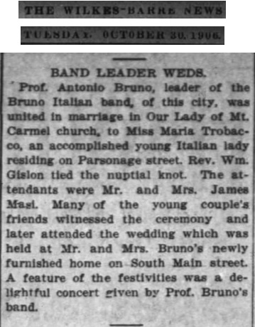 Filomena Trobacco and Anthony Bruno Marriage Record