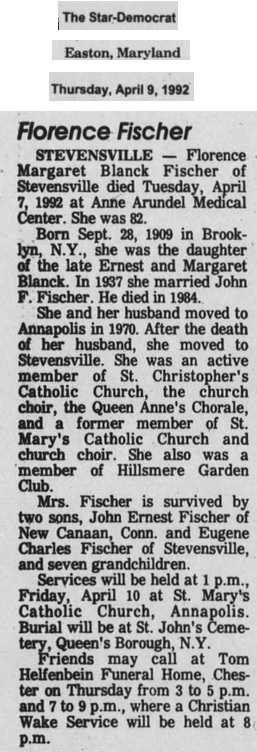 Florence M. Blanck Fischer Obituary