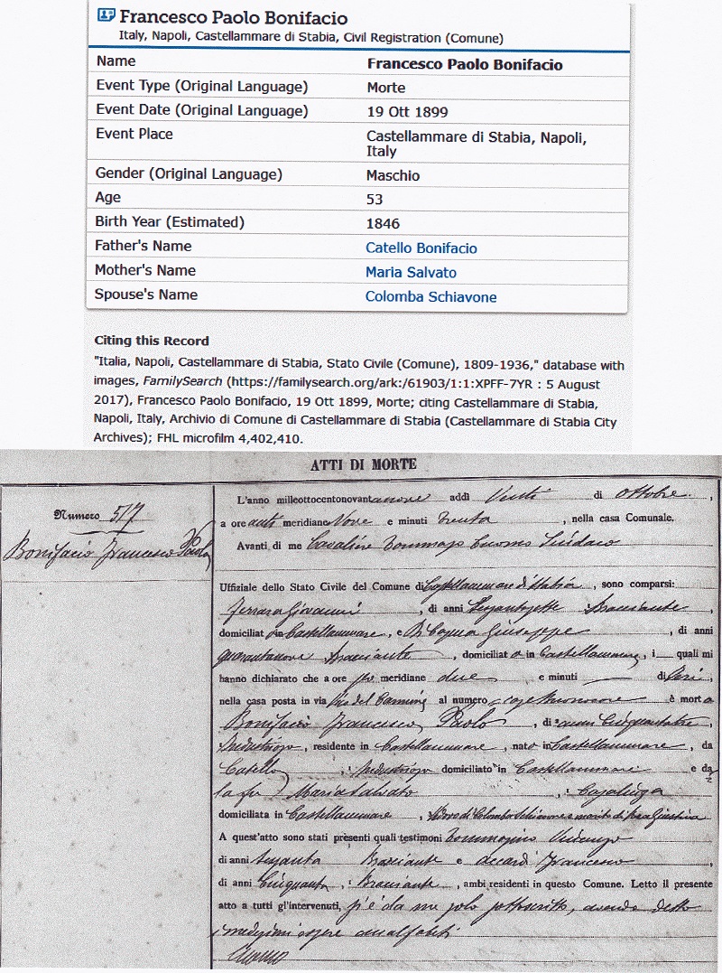 Francesco Paolo Bonifacio Death Record