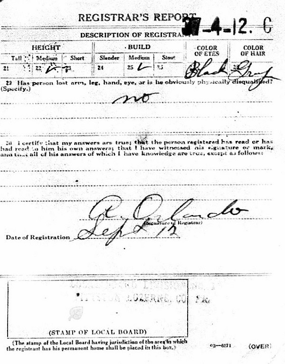 Francesco DeMartino WW1 Draft Registration