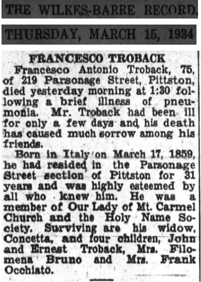 Francesco Antonio Trobacco Obituary