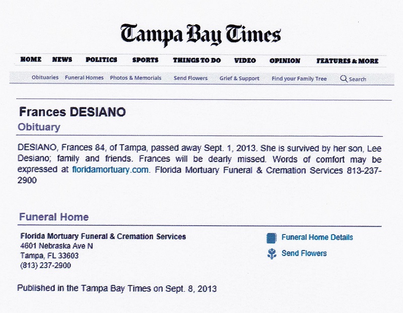 Frances Lee Desiano Obituary