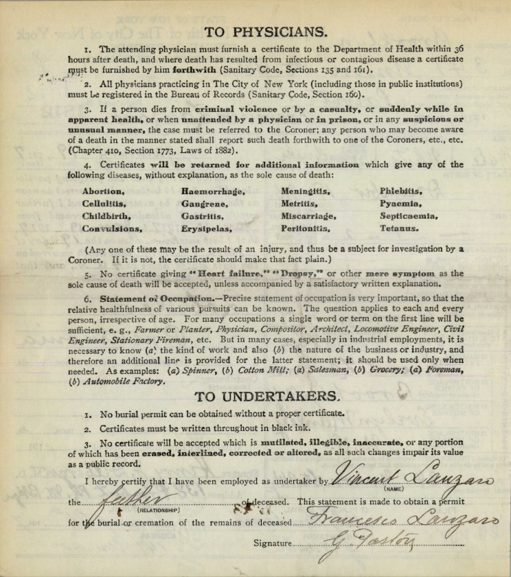 Francisco Lanzaro Death Certificate