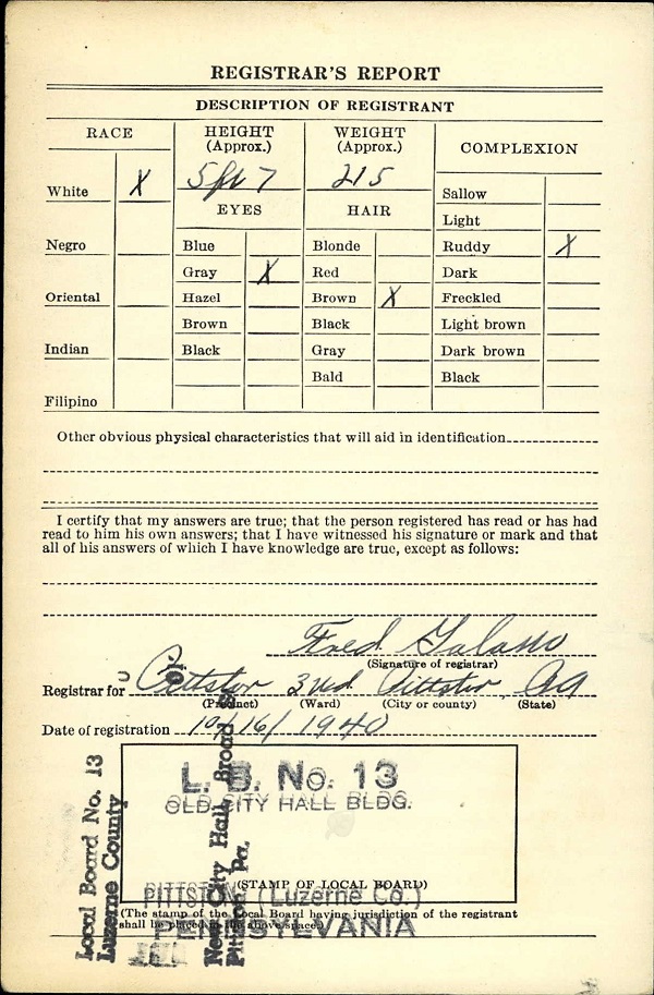 Frank Bruno World War II Draft Registration