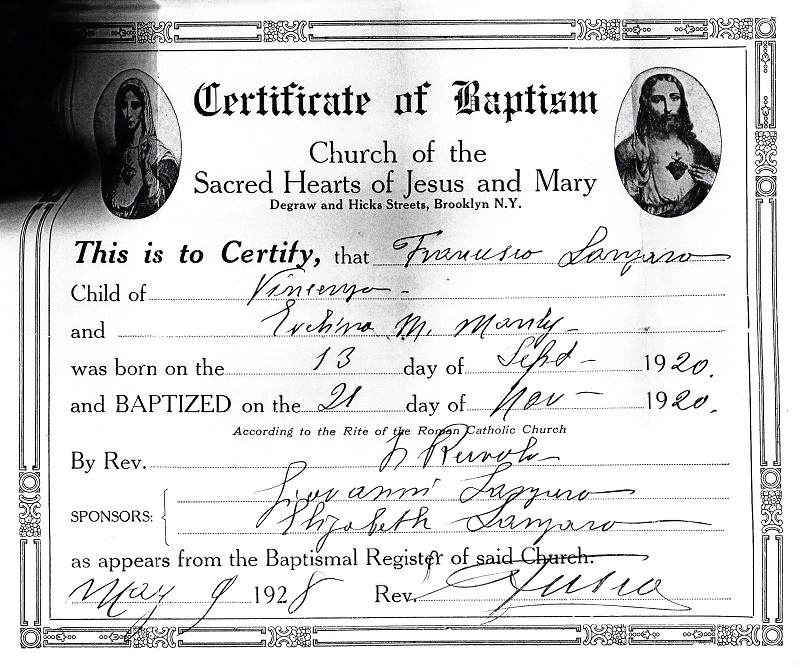 Frank Charles Lanzaro Sr. Birth Record