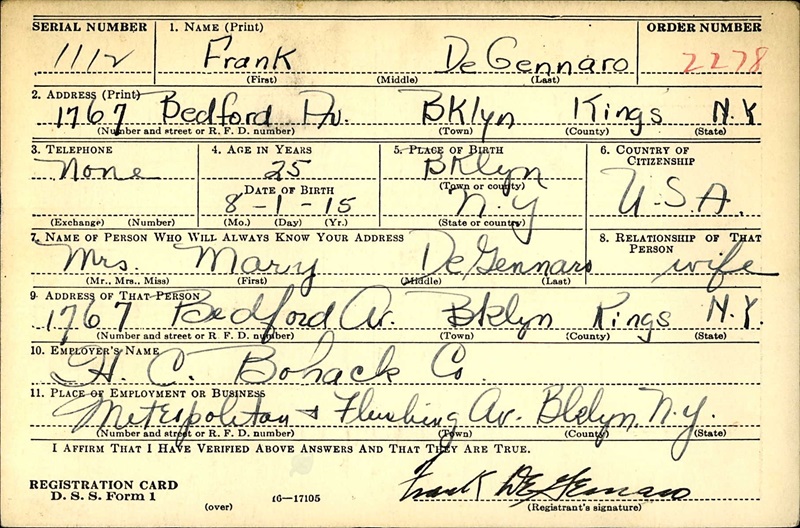 Frank DeGennaro World War II Draft Registration