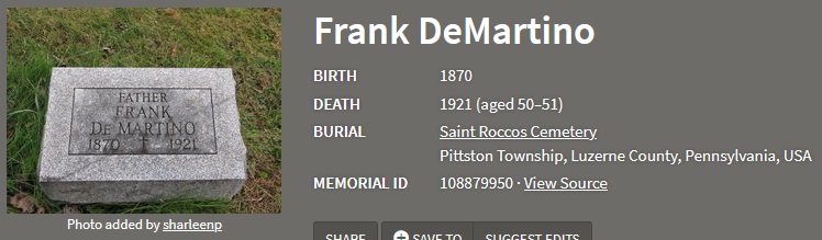 Frank DeMartino Death Record