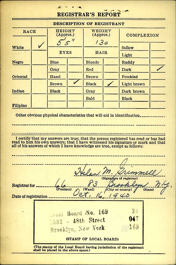 Frank Richard Lanzaro World War II Draft Registration