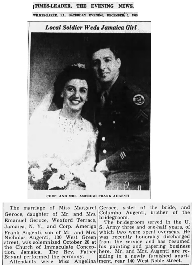 Amerigo Frank Augenti and Margherita Gerace Marriage