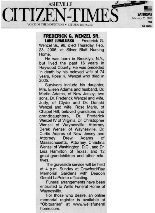 Fred G. Wenzel Obituary