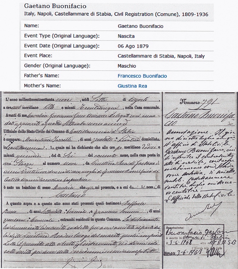 Gaetano Bonifacio birth Record