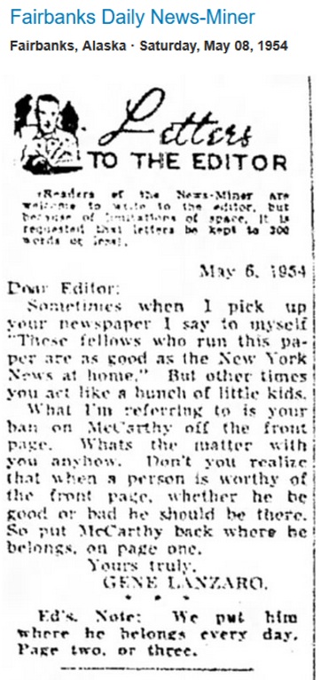 Gene's Letter To The Editor 1954