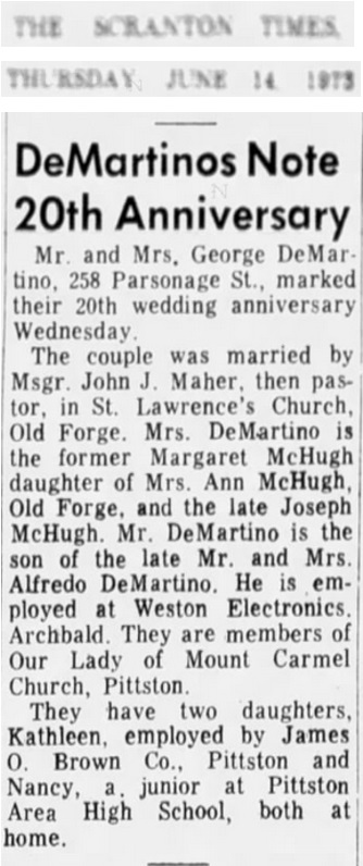 George DeMartino and Margaret McHugh Marriage Record