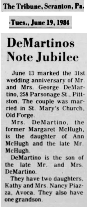 George DeMartino and Margaret McHugh Marriage Record