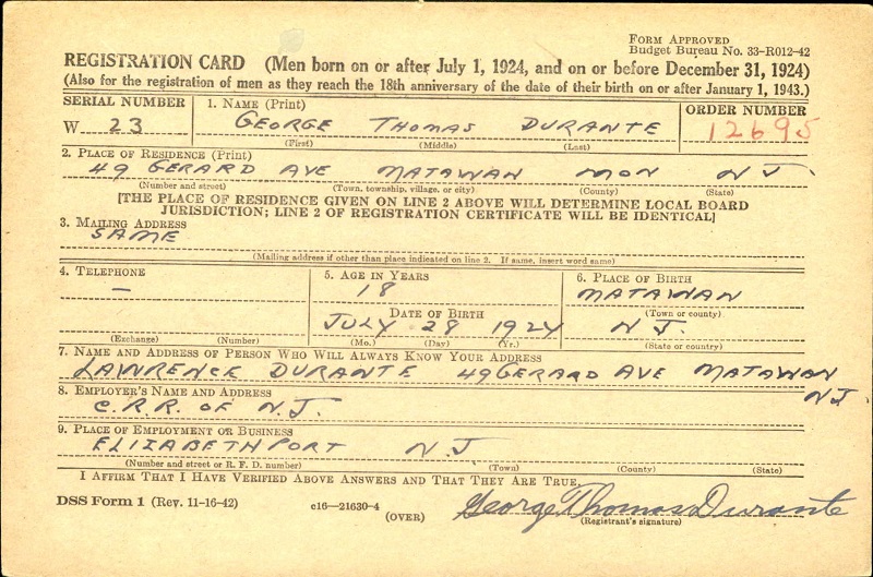 George T. Durante Military Record