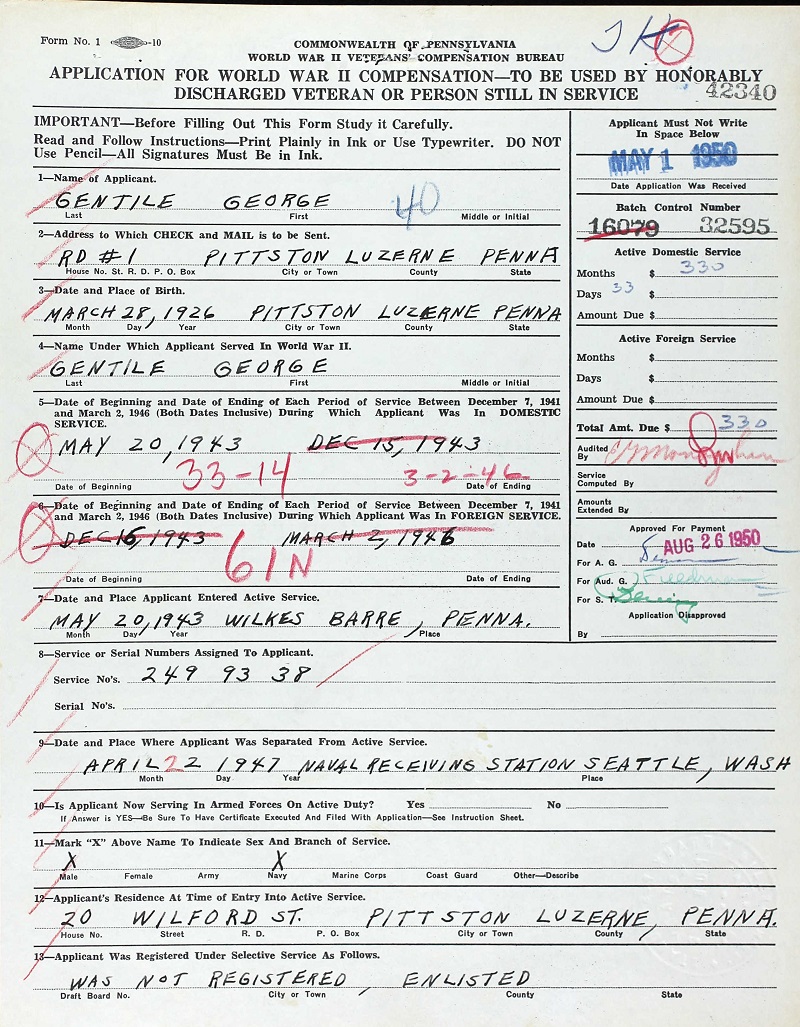 George Gentile Military Record