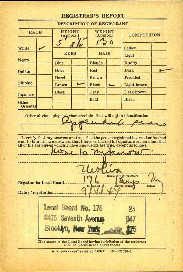 George Venuto WW2 Draft Registration