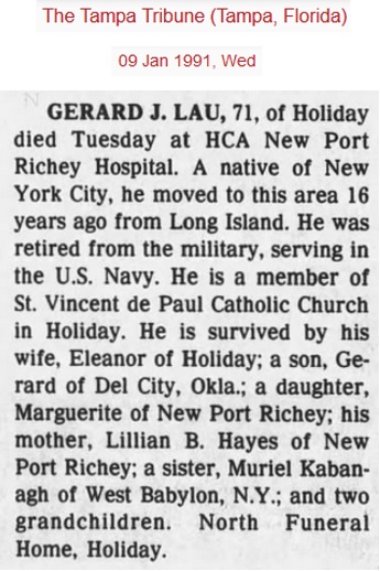 Gerard John Lau Sr. Obit