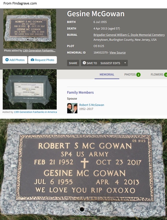 Gesine Pasch McGowan Cemetery Record