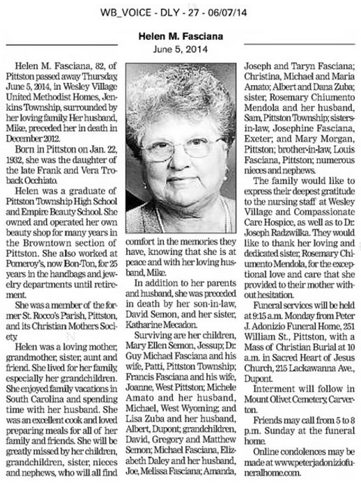 Helen Occhiato Obituary