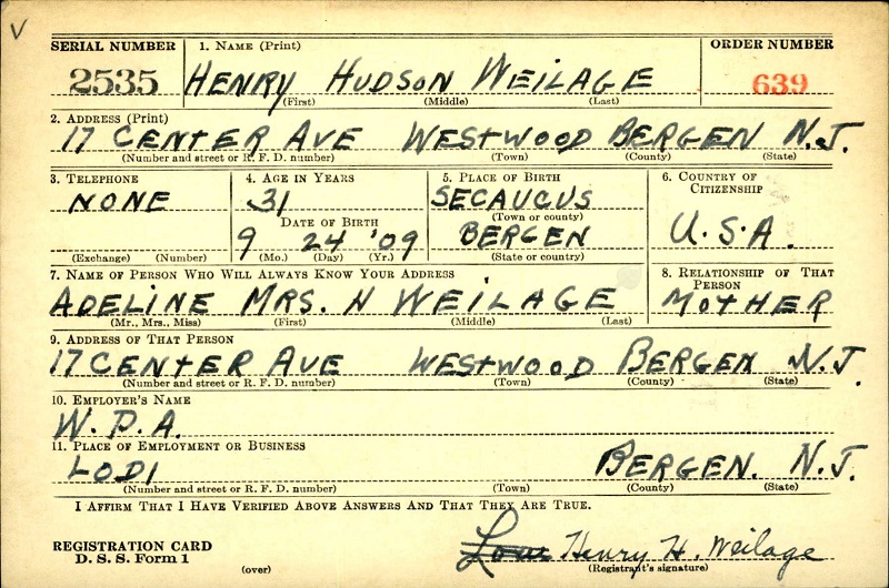 Henry H. Weilage Military Record