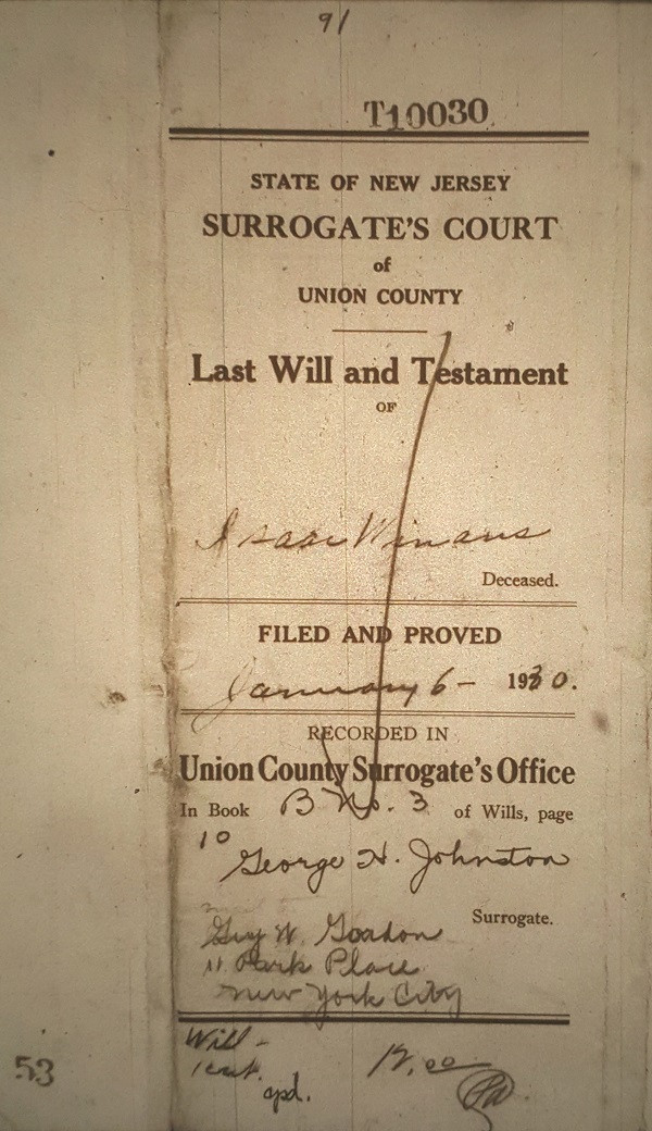 Last Will & Testament of Isaac Winans