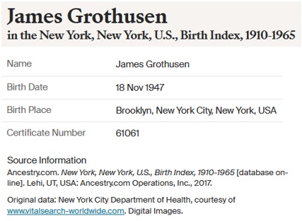 James Charles Grothusen Birth Record