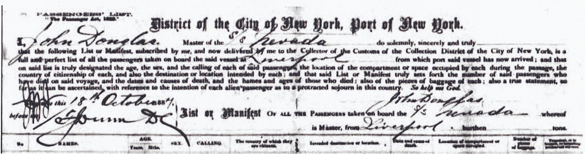 Jane Ellison Immigration Passenger List