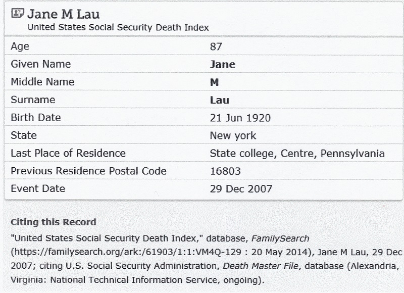 Jane M. Yates Lau SSDI