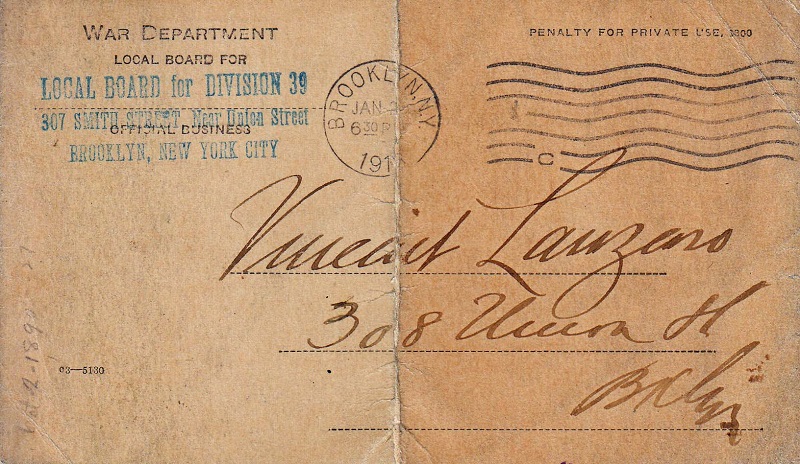 Vincent (Jim) Lanzaro Military Record